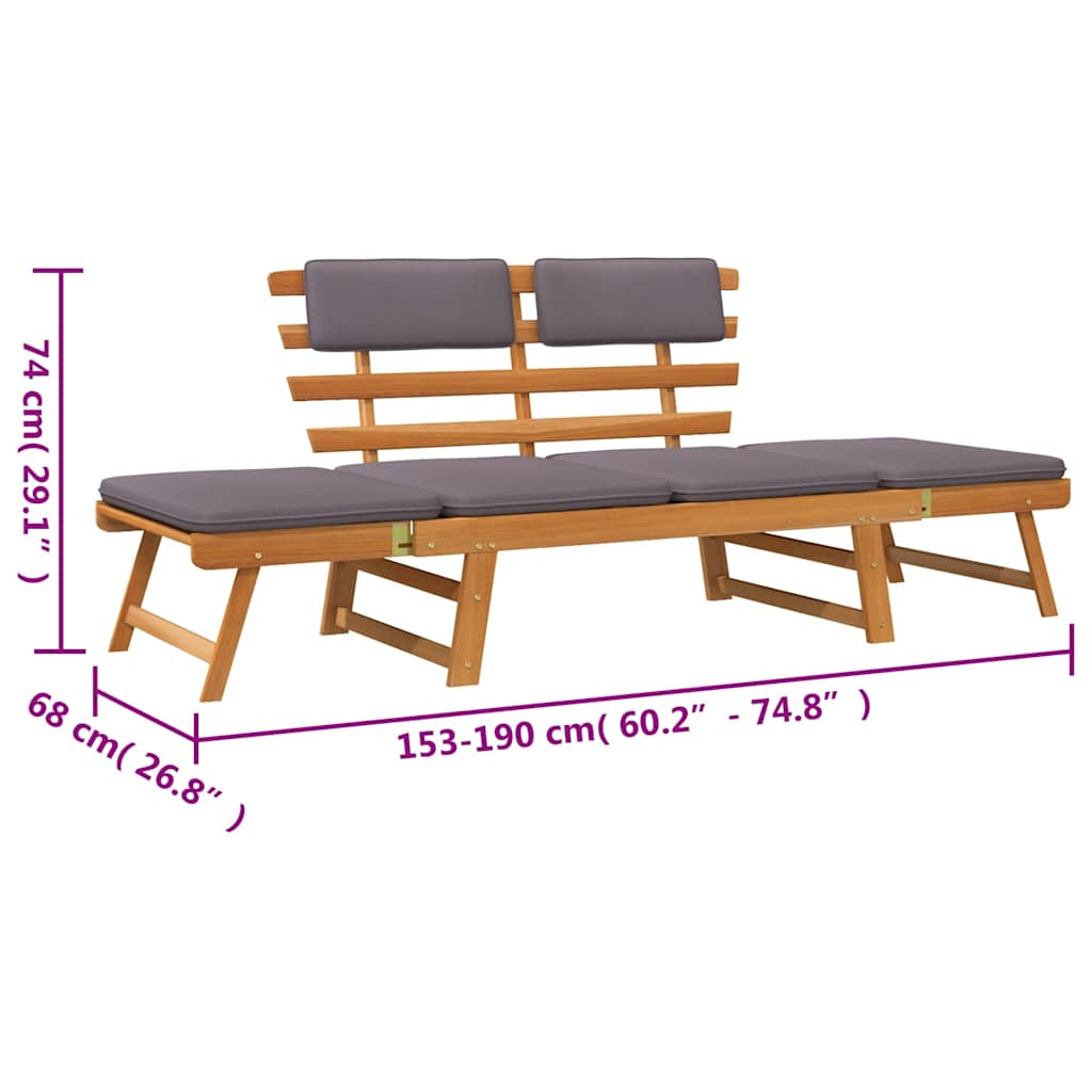 Dagbädd för trädgård med dynor 2-i-1 190 cm massivt akaciaträ