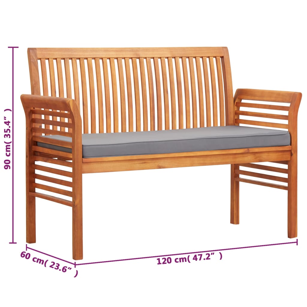 Trädgårdsbänk 2-sits med dyna 120 cm massivt akaciaträ