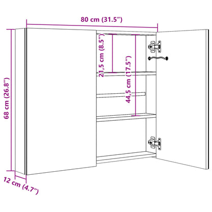 Badrumsskåp med spegel LED 80x12,2x68 cm