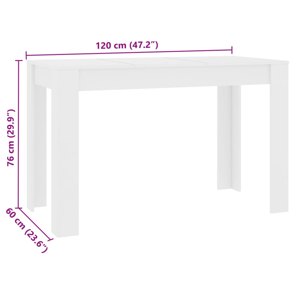 Matbord vit 120x60x76 cm konstruerat trä