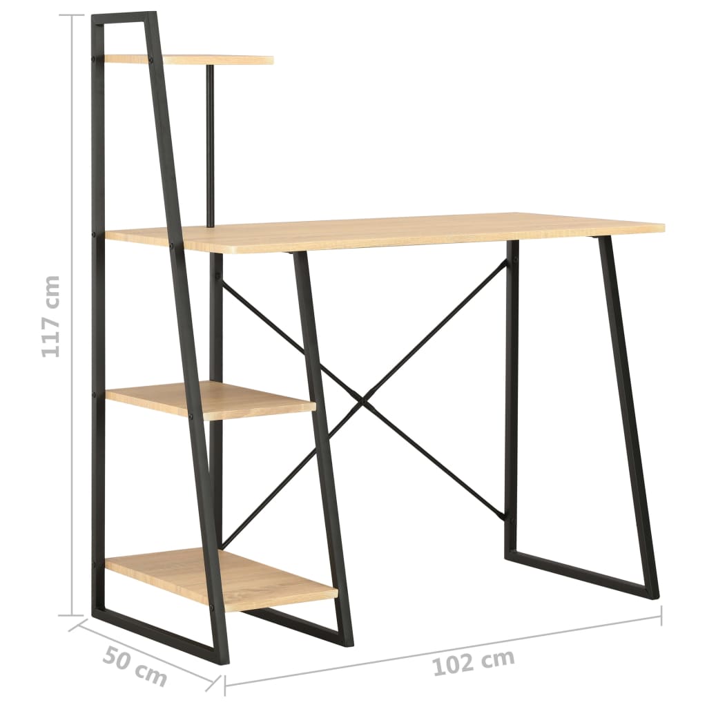 Skrivbord med hyllenhet svart och ek 102x50x117 cm