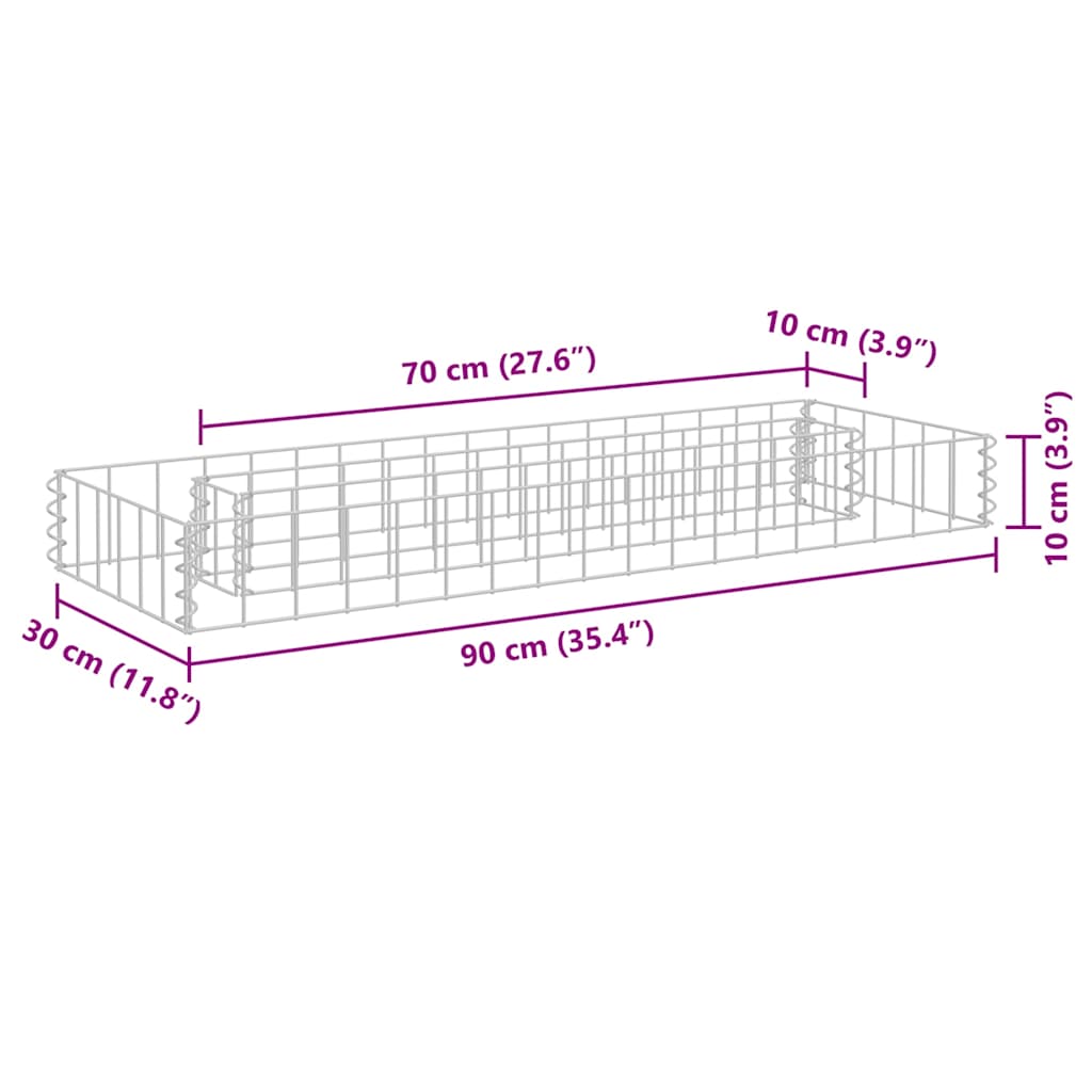 Planteringsgabion upphöjd galvaniserat stål 90x30x10 cm