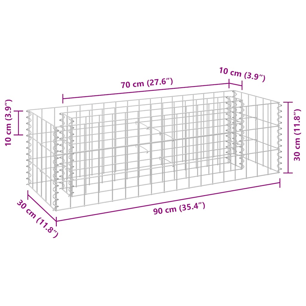 Planteringsgabion upphöjd galvaniserat stål 90x30x30 cm