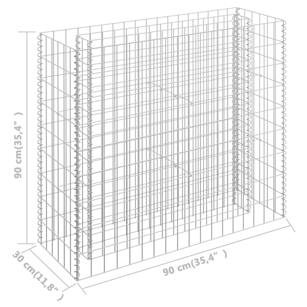 Planteringsgabion upphöjd galvaniserat stål 90x30x90 cm