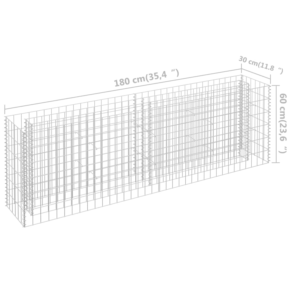 Planteringsgabion upphöjd galvaniserat stål 180x30x60 cm