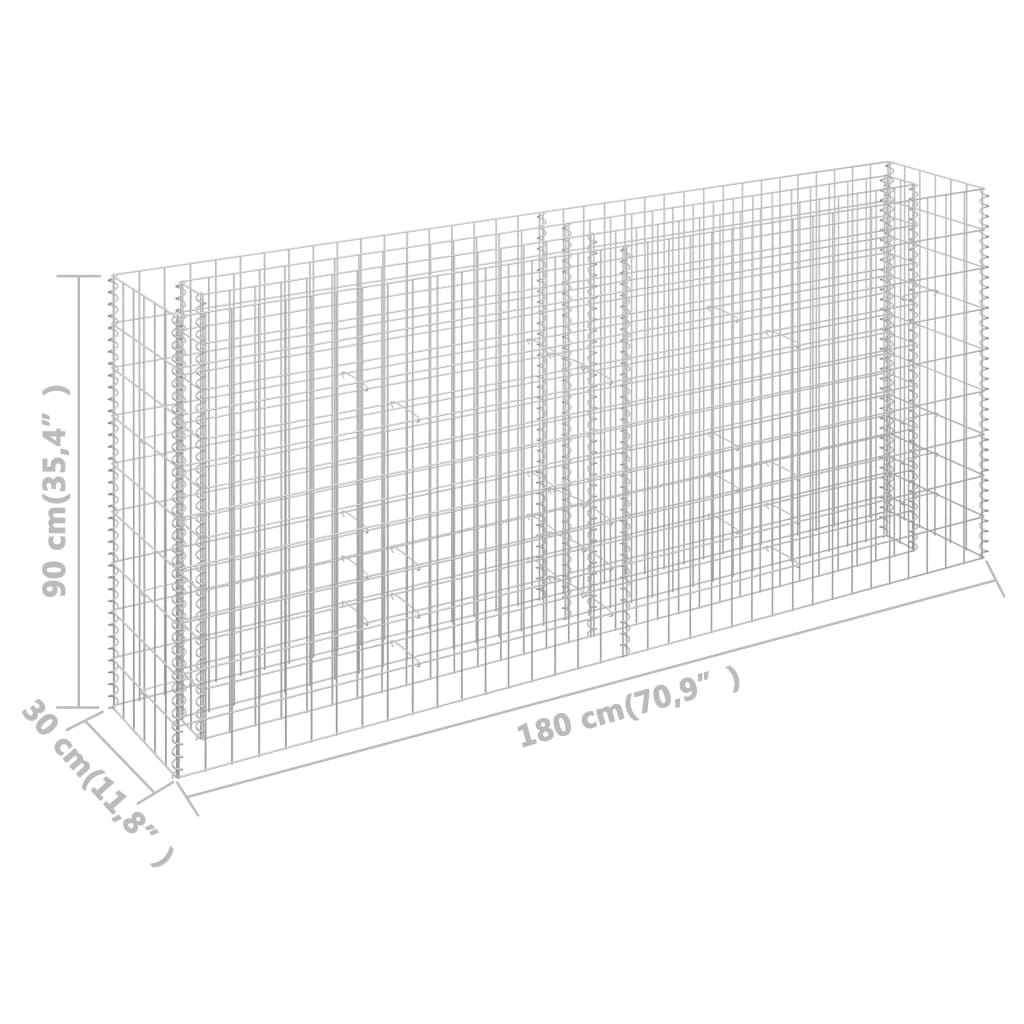 Planteringsgabion upphöjd galvaniserat stål 180x30x90 cm