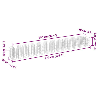 Planteringsgabion upphöjd galvaniserat stål 270x30x30 cm