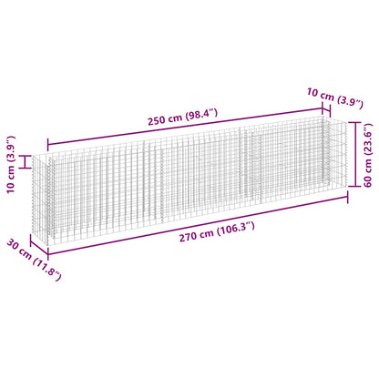 Planteringsgabion upphöjd galvaniserat stål 270x30x60 cm