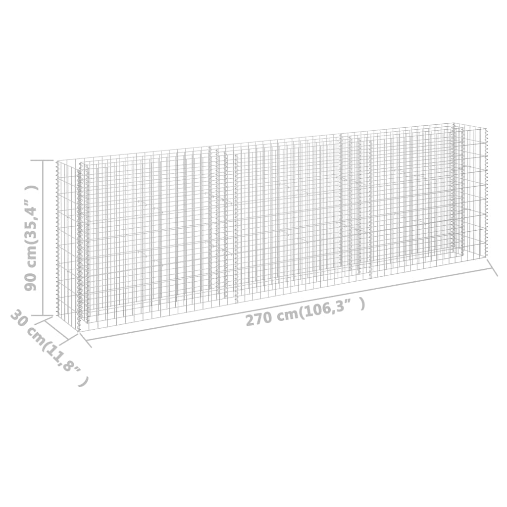 Planteringsgabion upphöjd galvaniserat stål 270x30x90 cm