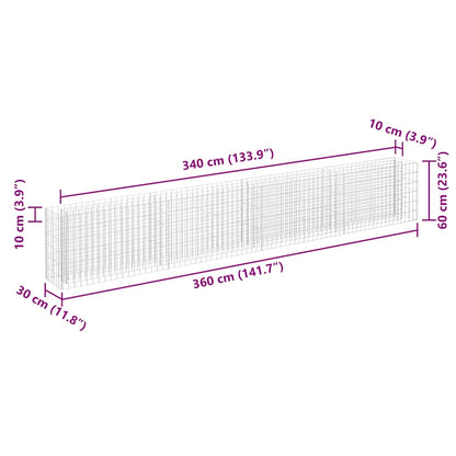 Planteringsgabion upphöjd galvaniserat stål 360x30x60 cm