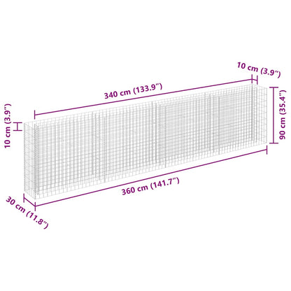 Planteringsgabion upphöjd galvaniserat stål 360x30x90 cm