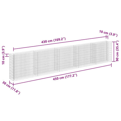 Planteringsgabion upphöjd galvaniserat stål 450x30x90 cm