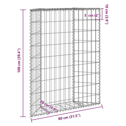 Gabion trapets upphöjd galvaniserat stål 80x20x100 cm