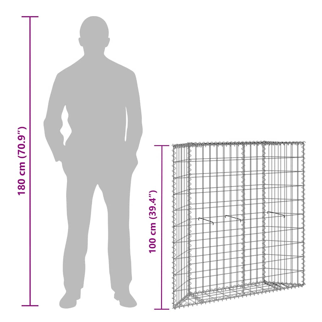Gabion trapets upphöjd galvaniserat stål 100x20x100 cm