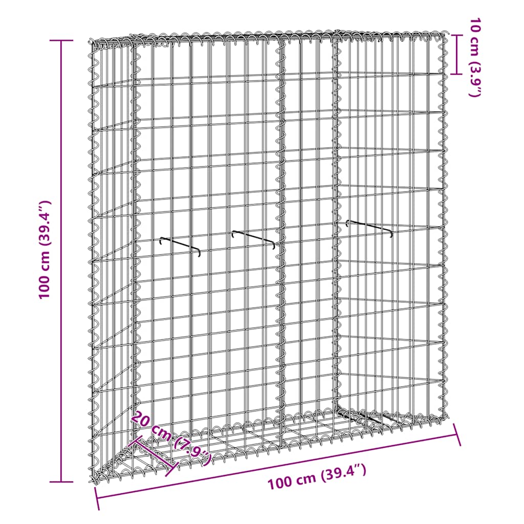 Gabion trapets upphöjd galvaniserat stål 100x20x100 cm