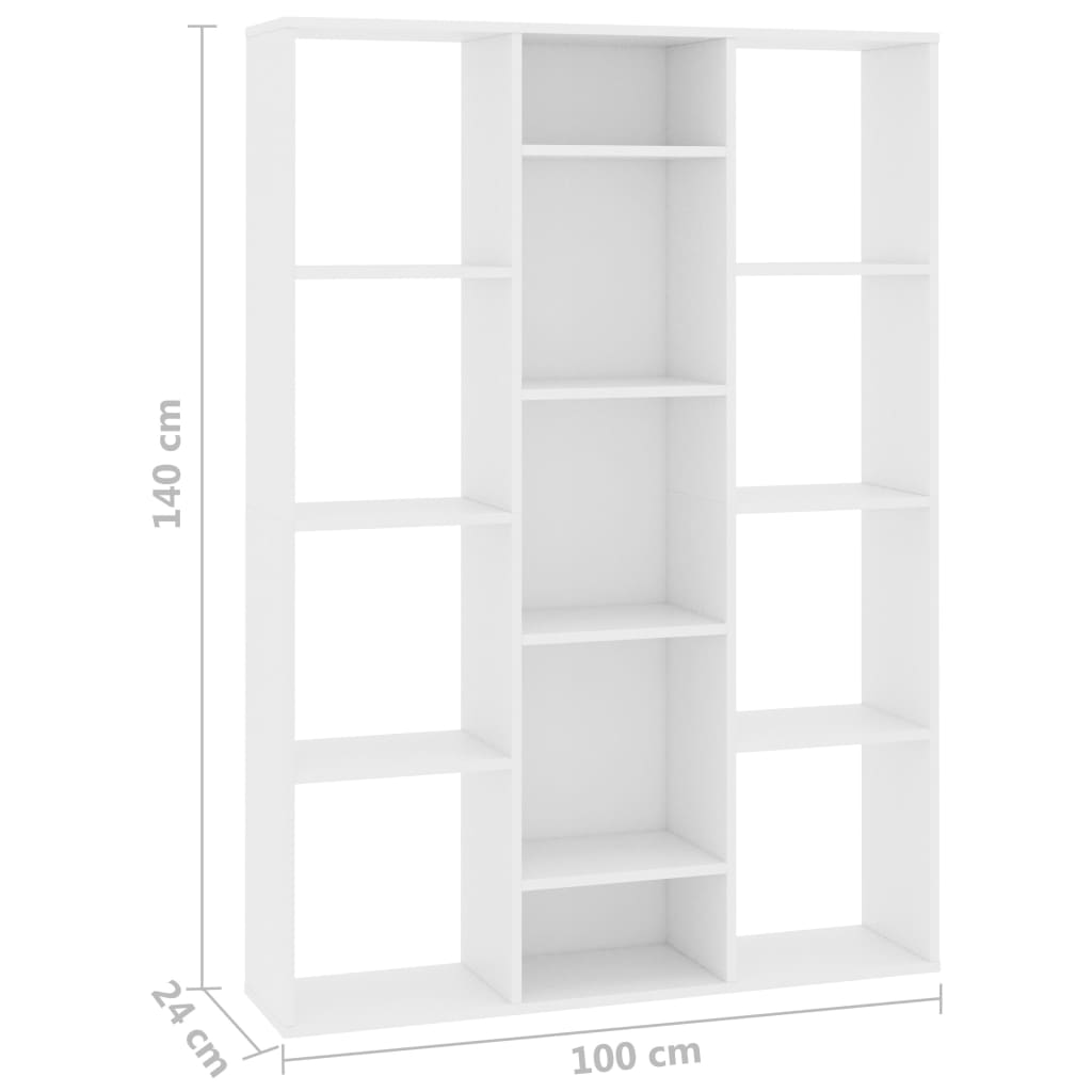 Rumsavdelare/bokhylla vit 100x24x140 cm konstruerat trä