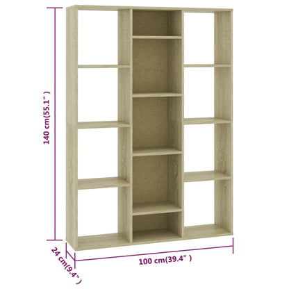 Rumsavdelare/bokhylla sonoma-ek 100x24x140 cm konstruerat trä