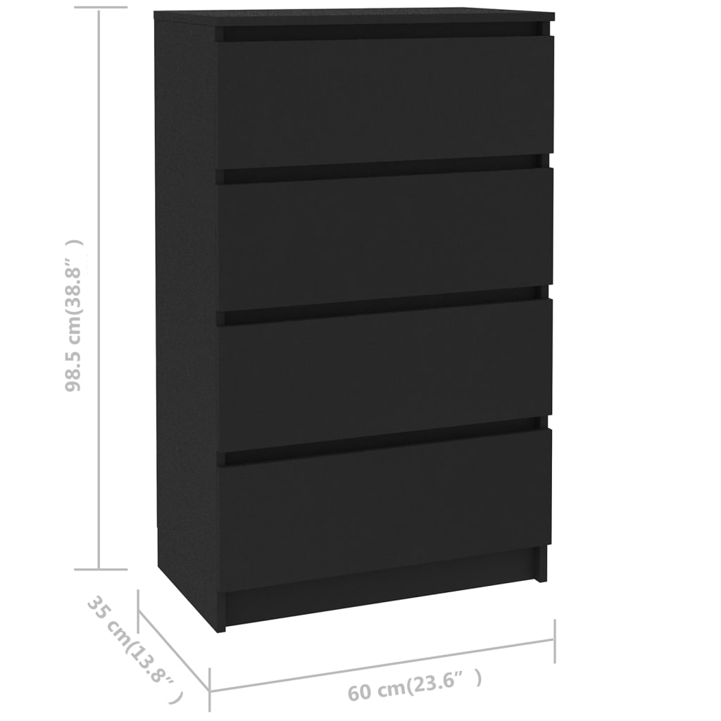 Byrå svart 60x35x98,5 cm konstruerat trä