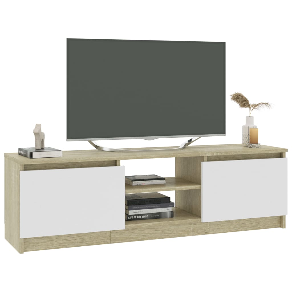 TV-bänk vit och sonoma ek 120x30x35,5 cm konstruerat trä