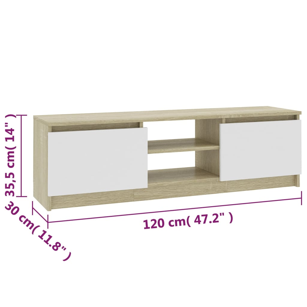 TV-bänk vit och sonoma ek 120x30x35,5 cm konstruerat trä