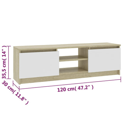 TV-bänk vit och sonoma ek 120x30x35,5 cm konstruerat trä