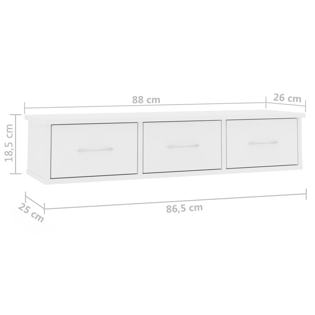 Väggmonterade lådor vit 88x26x18,5 cm konstruerat trä