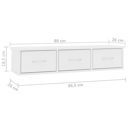 Väggmonterade lådor vit 88x26x18,5 cm konstruerat trä