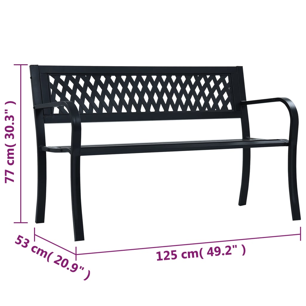 Trädgårdsbänk 125 cm svart stål