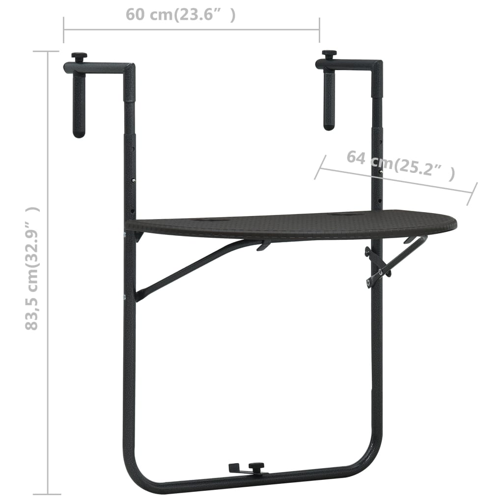 Balkongbord brun 60x64x83,5 cm plast konstrotting