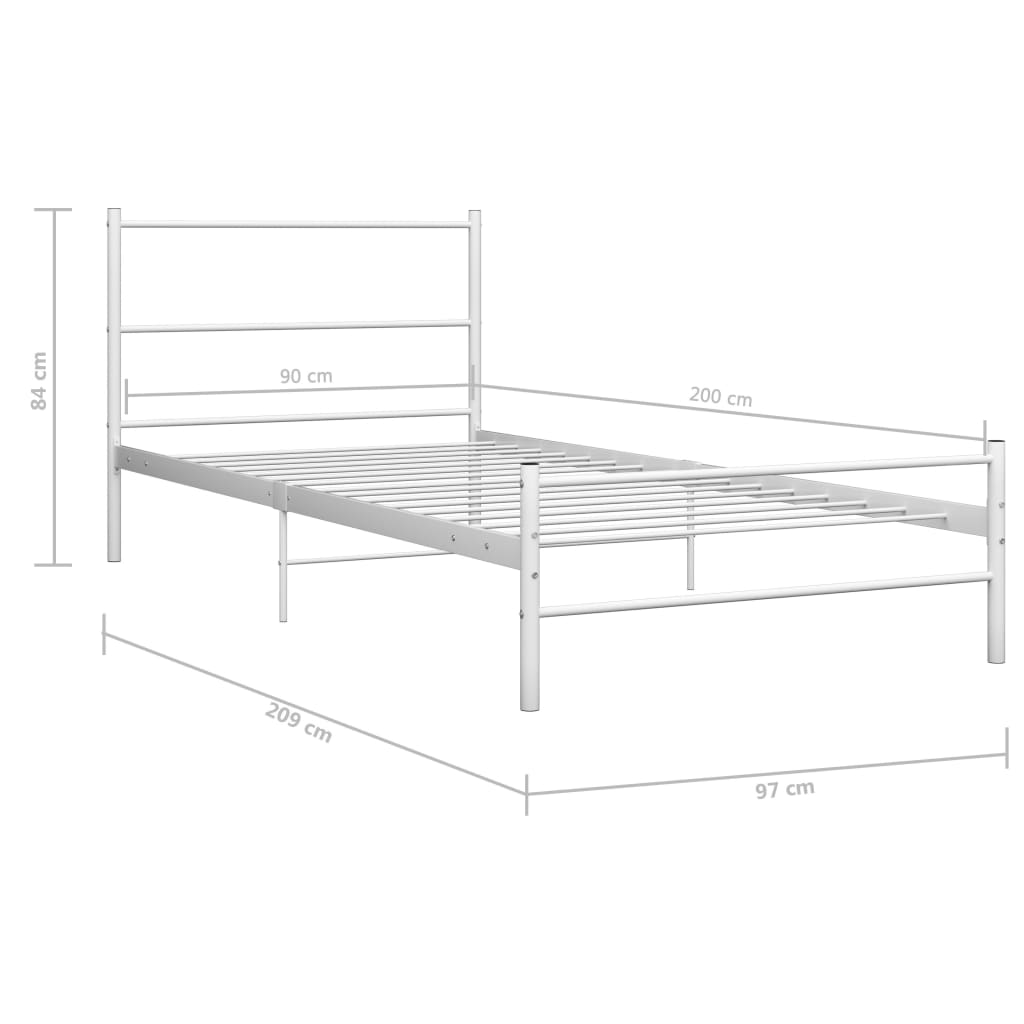 Sängram utan madrass vit metall 90x200 cm