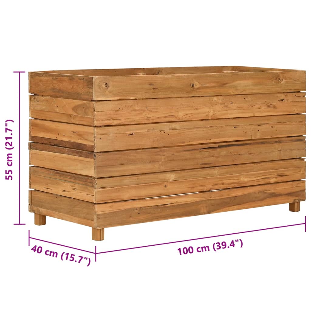 Blomlåda upphöjd 100x40x55 cm återvunnet teakträ och stål