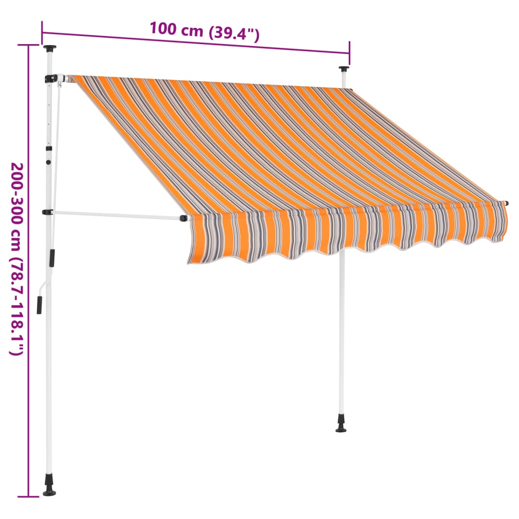 Markis manuellt infällbar 100 cm gula och blå ränder