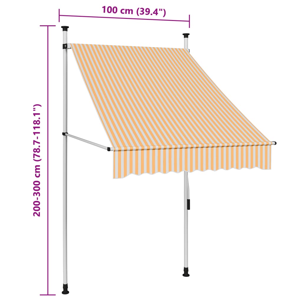 Markis manuellt infällbar 100 cm orange och vita ränder