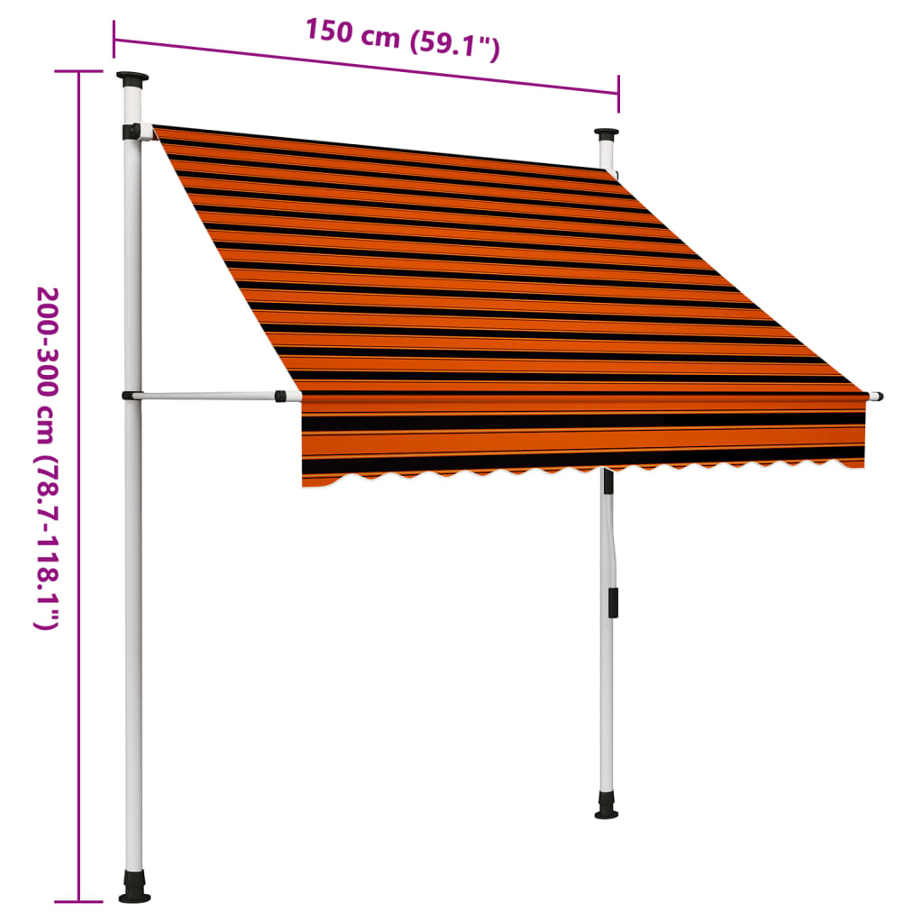 Markis manuellt infällbar 150 cm orange och brun