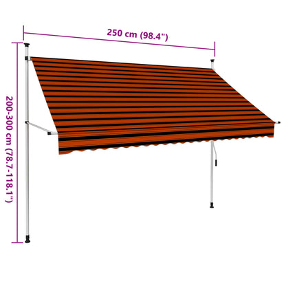 Markis manuellt infällbar 250 cm orange och brun