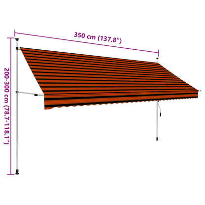 Markis manuellt infällbar 350 cm orange och brun