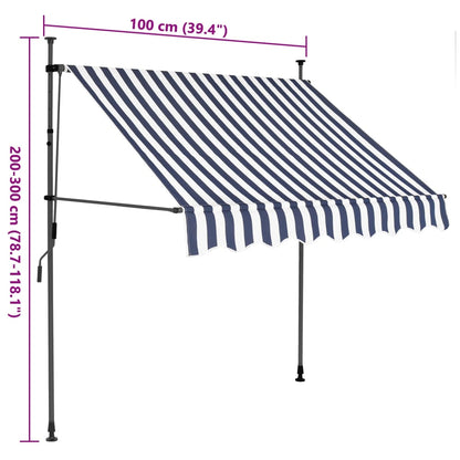 Markis manuellt infällbar med LED 100 cm blå och vit