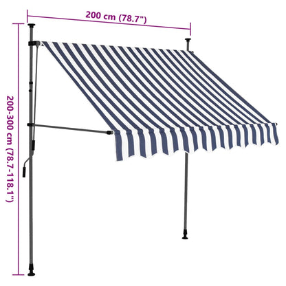 Markis manuellt infällbar med LED 200 cm blå och vit