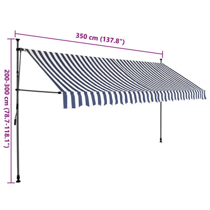 Markis manuellt infällbar med LED 350 cm blå och vit