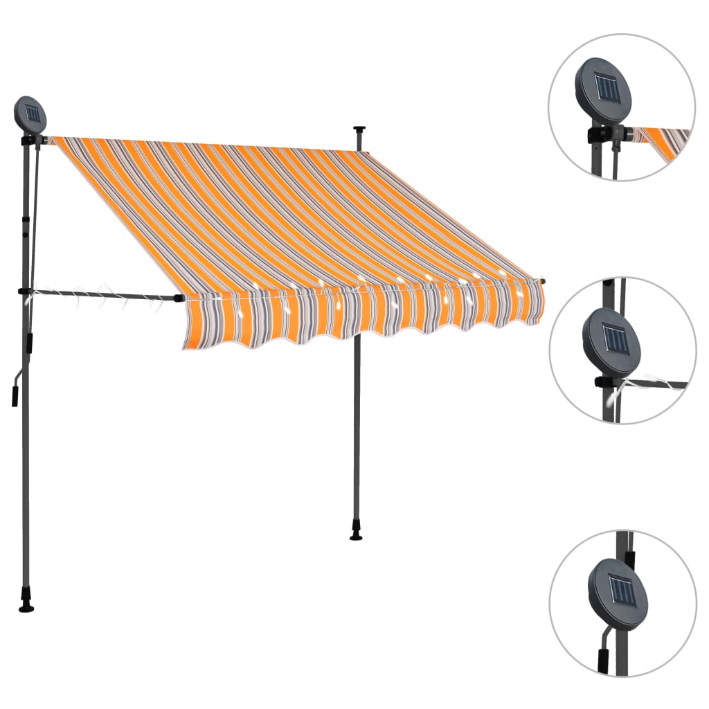 Markis manuellt infällbar med LED 100 cm gul och blå