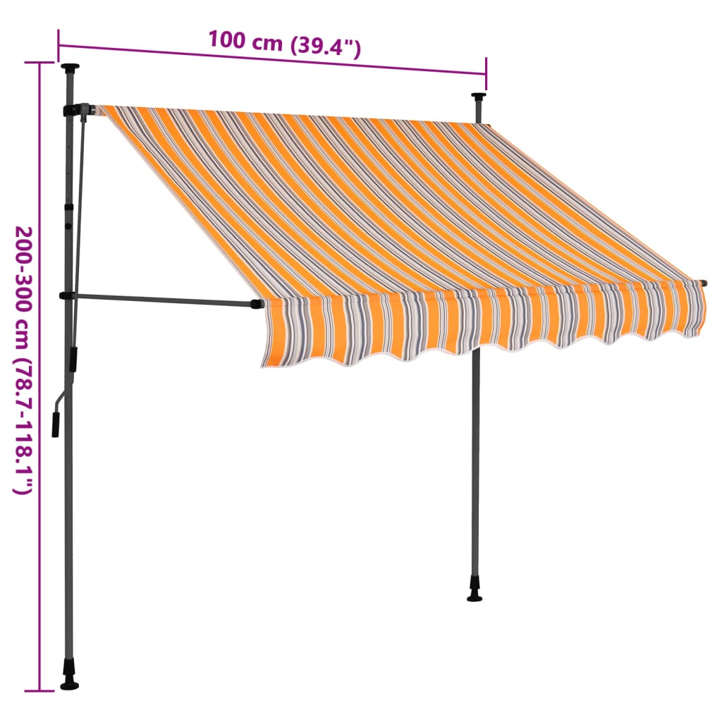 Markis manuellt infällbar med LED 100 cm gul och blå