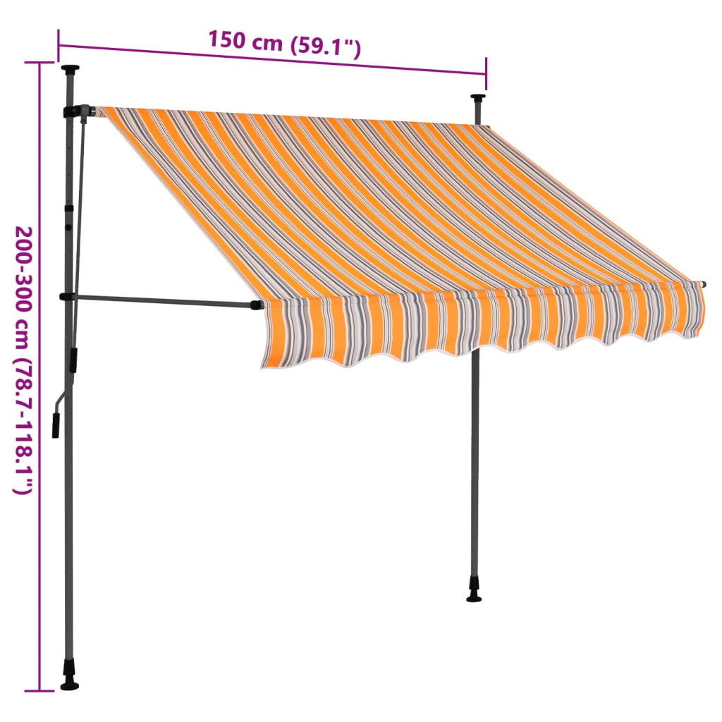 Markis manuellt infällbar med LED 150 cm gul och blå