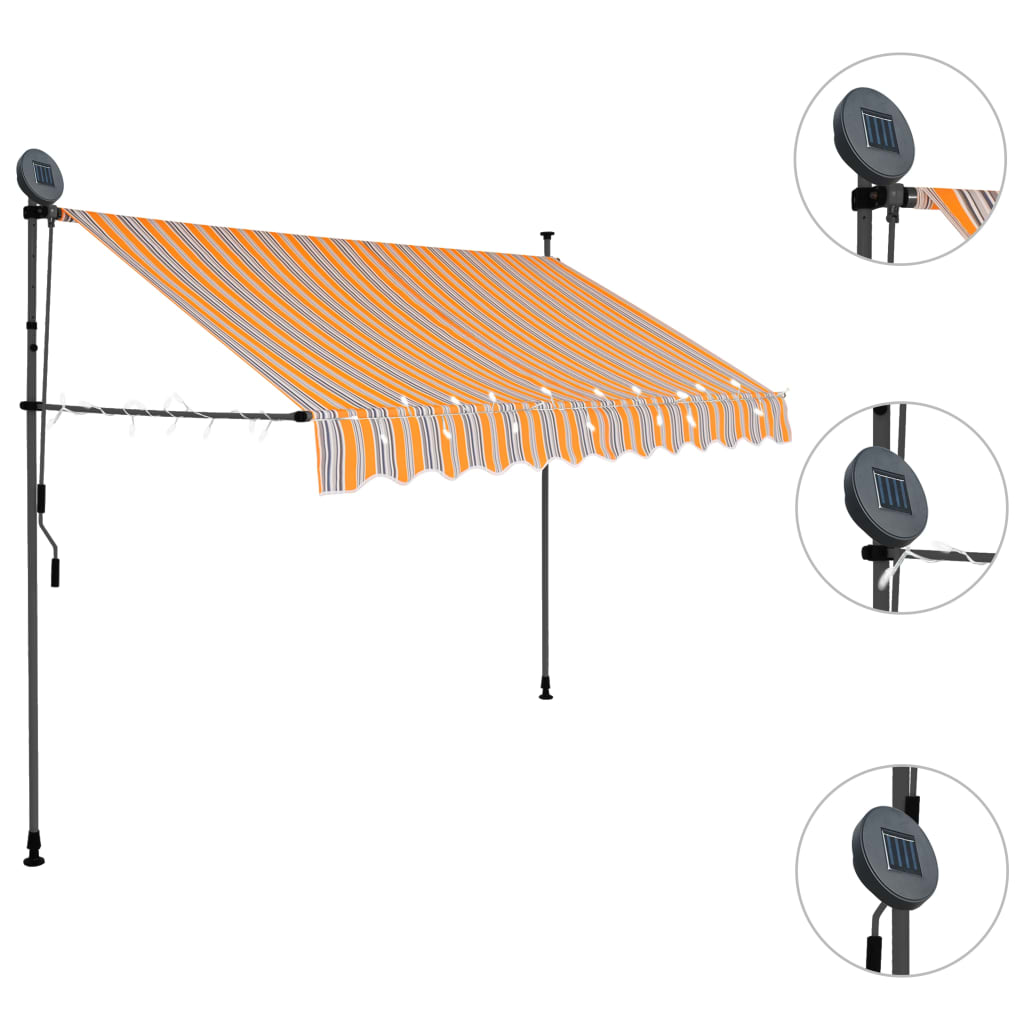 Markis manuellt infällbar med LED 300 cm gul och blå