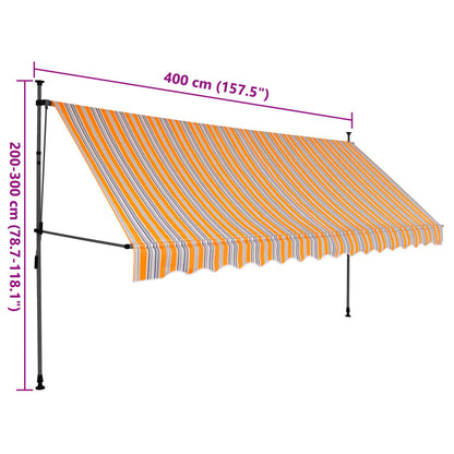 Markis manuellt infällbar med LED 400 cm gul och blå