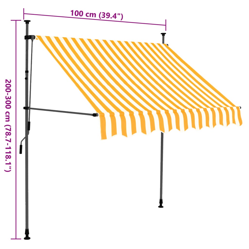 Markis manuellt infällbar med LED 100 cm vit och orange