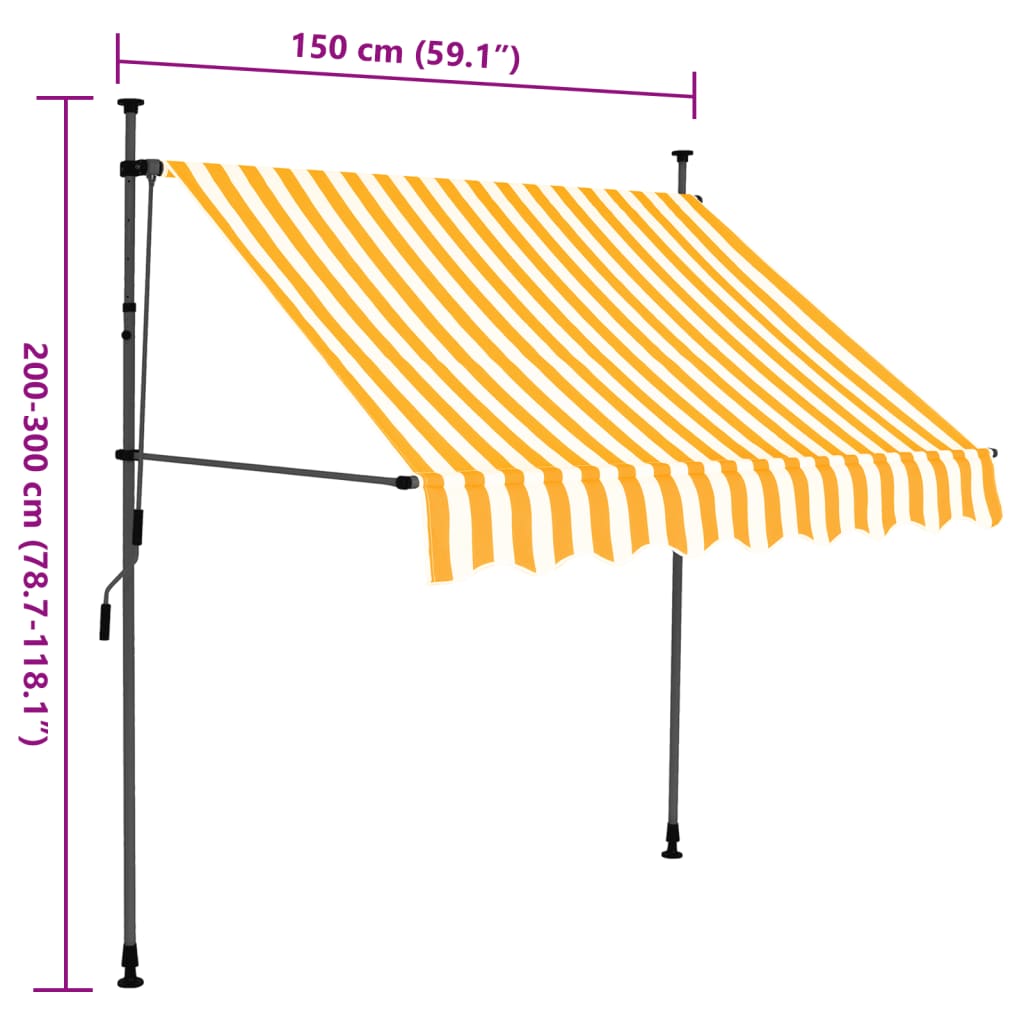 Markis manuellt infällbar med LED 150 cm vit och orange