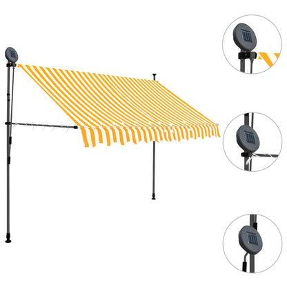 Markis manuellt infällbar med LED 250 cm vit och orange