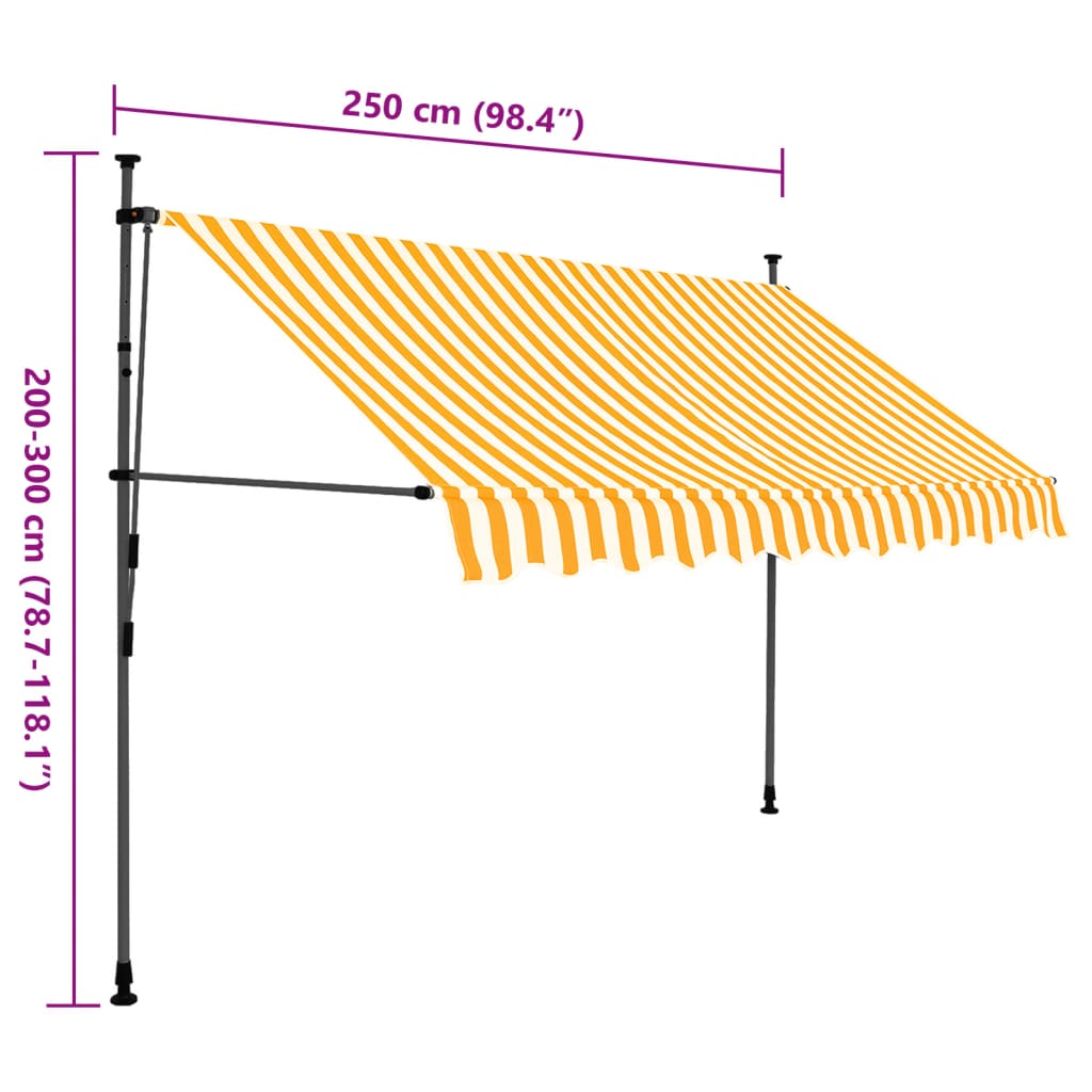 Markis manuellt infällbar med LED 250 cm vit och orange