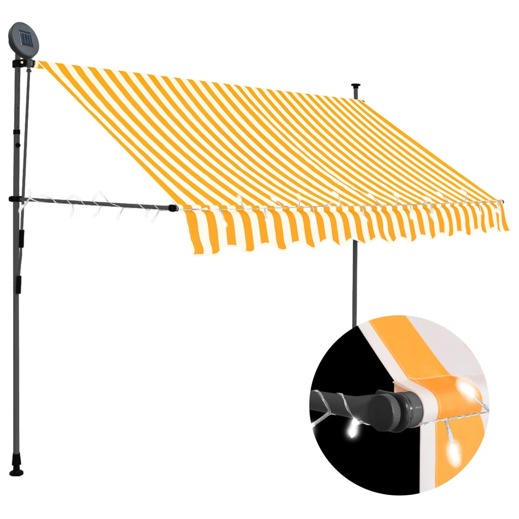 Markis manuellt infällbar med LED 300 cm vit och orange