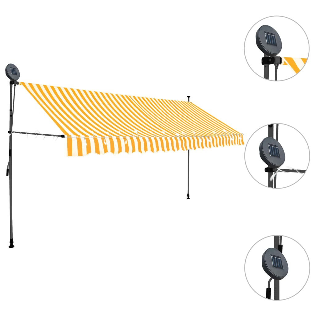 Markis manuellt infällbar med LED 350 cm vit och orange